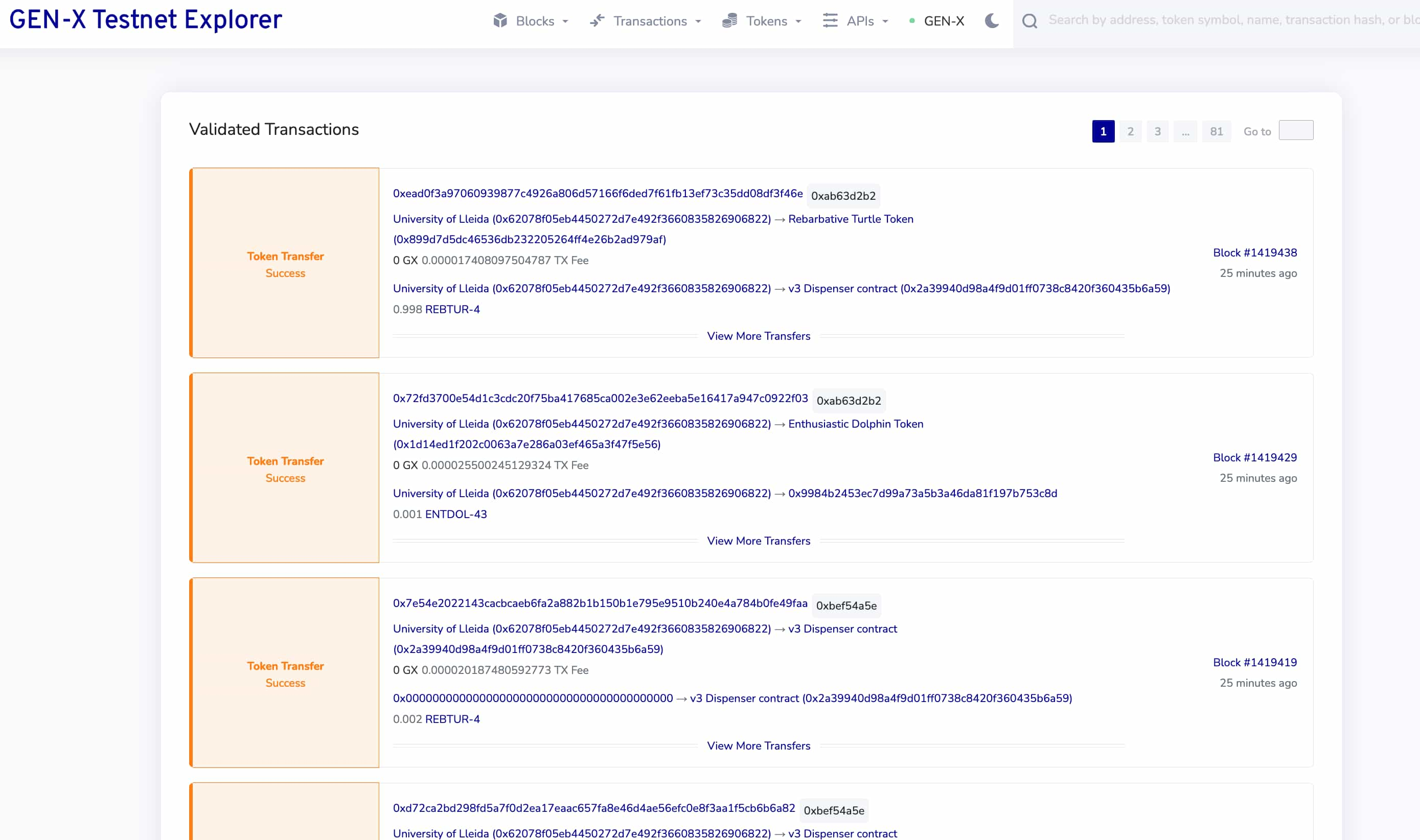 Explorer tranaction list