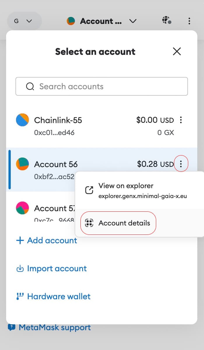 MetaMask Account Details Menu