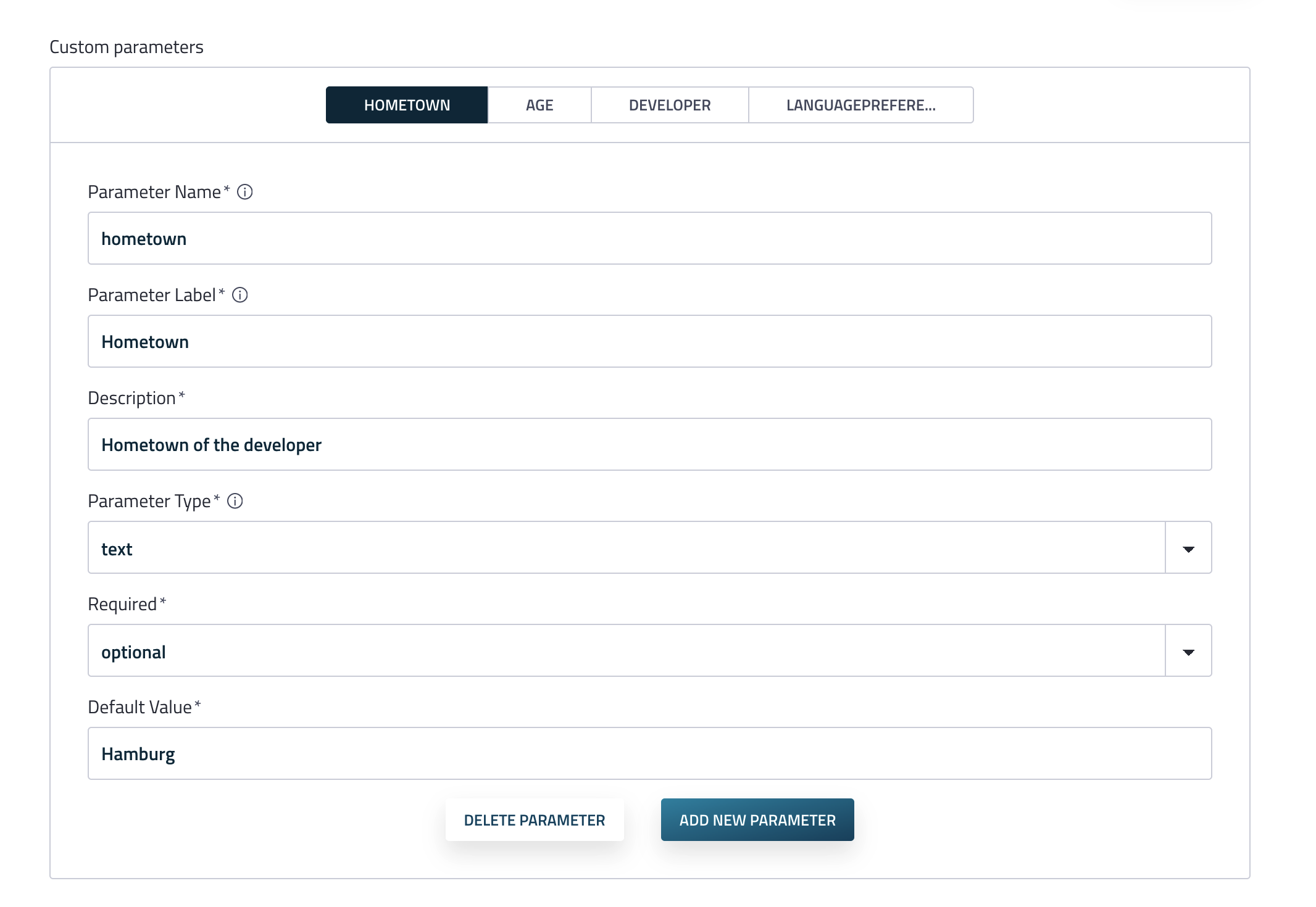 Custom Parameter input form